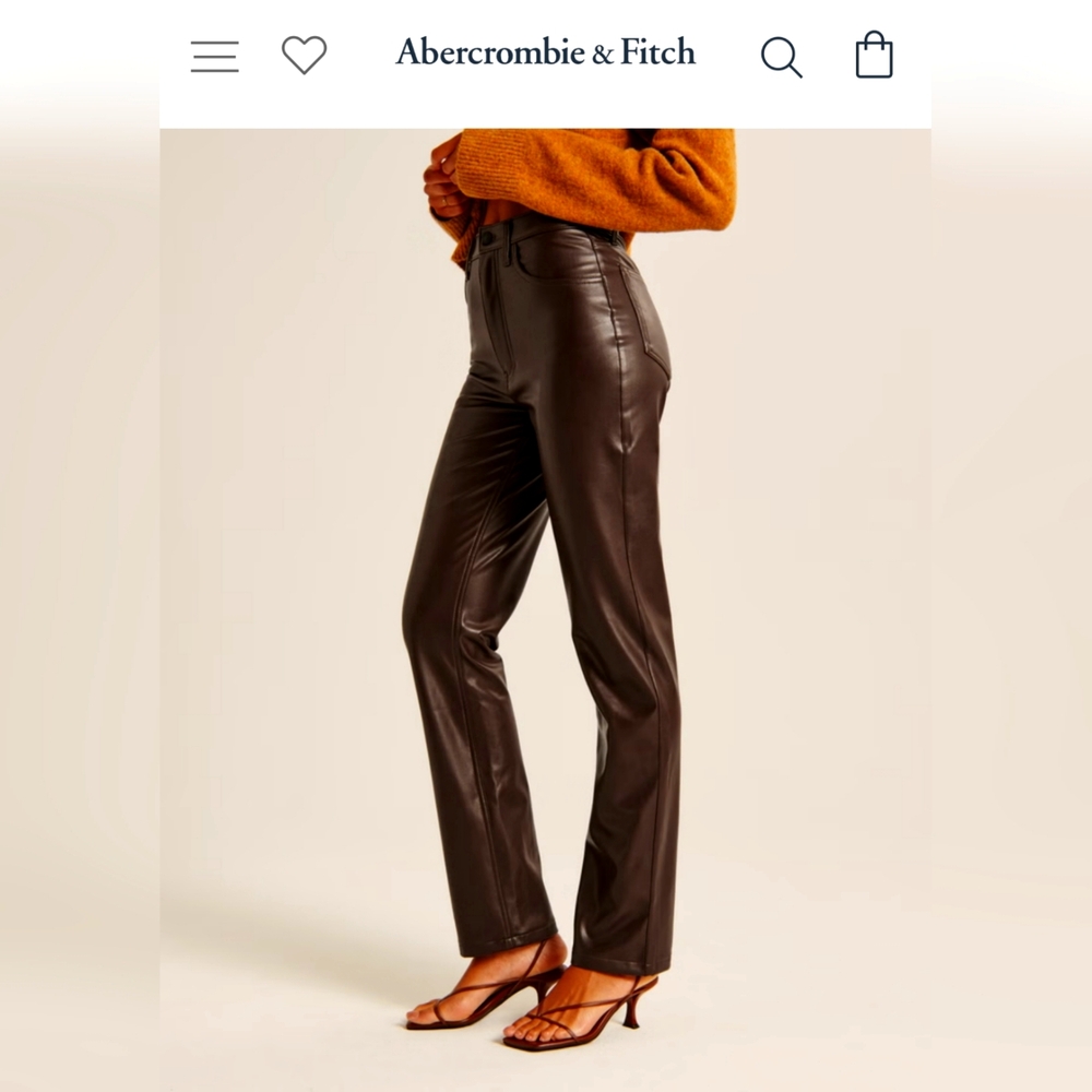Abercrombie & Fitch Faux Leather High Rise Tie Waist Brown Taper Pant | M